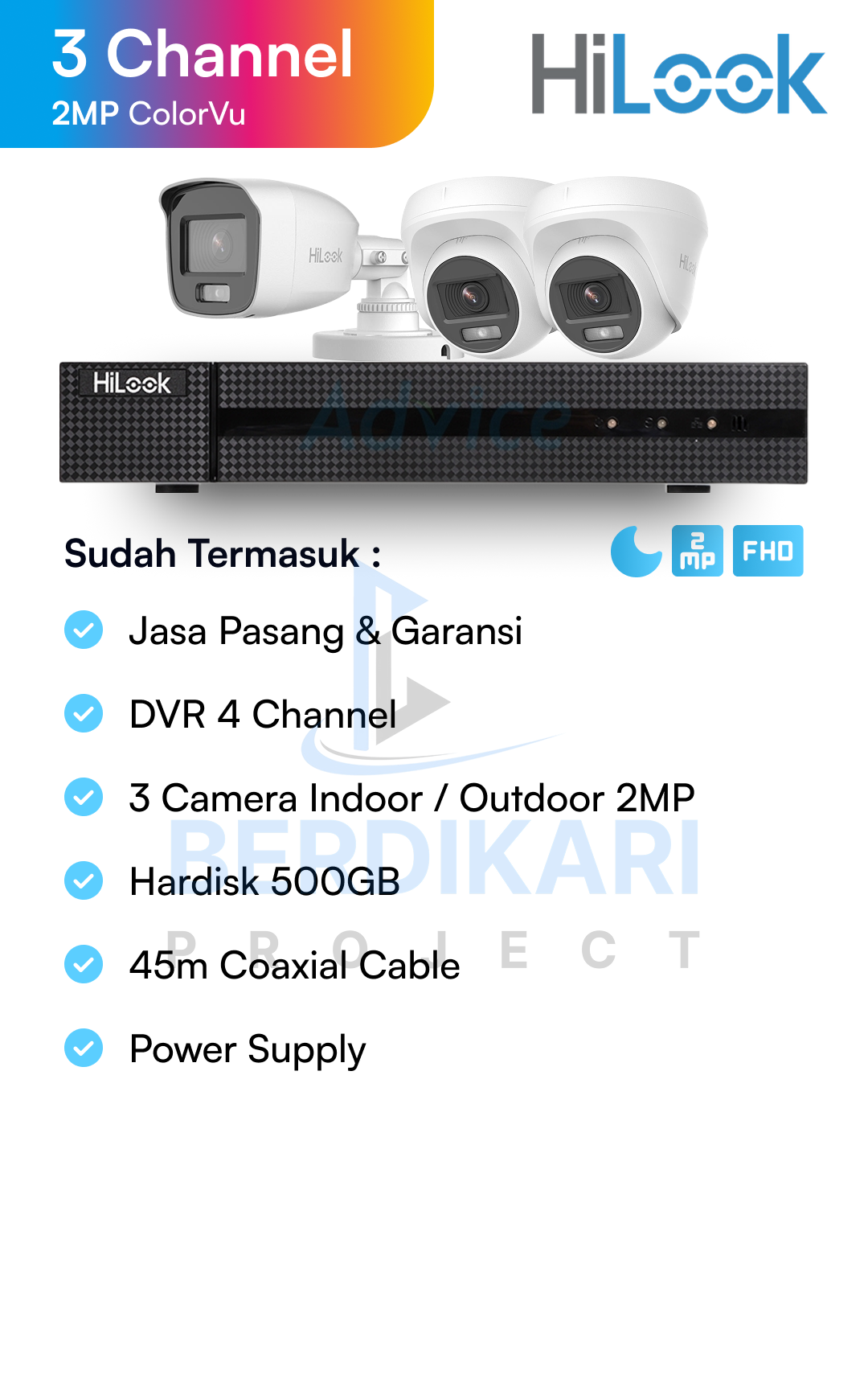 Paket CCTV HiLook Color 2MP