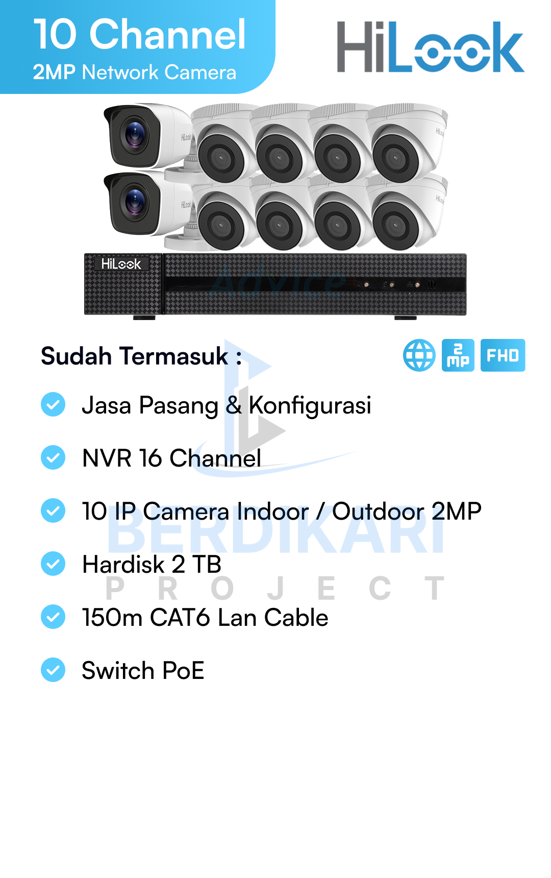 Paket CCTV HiLook IP Cam 2MP