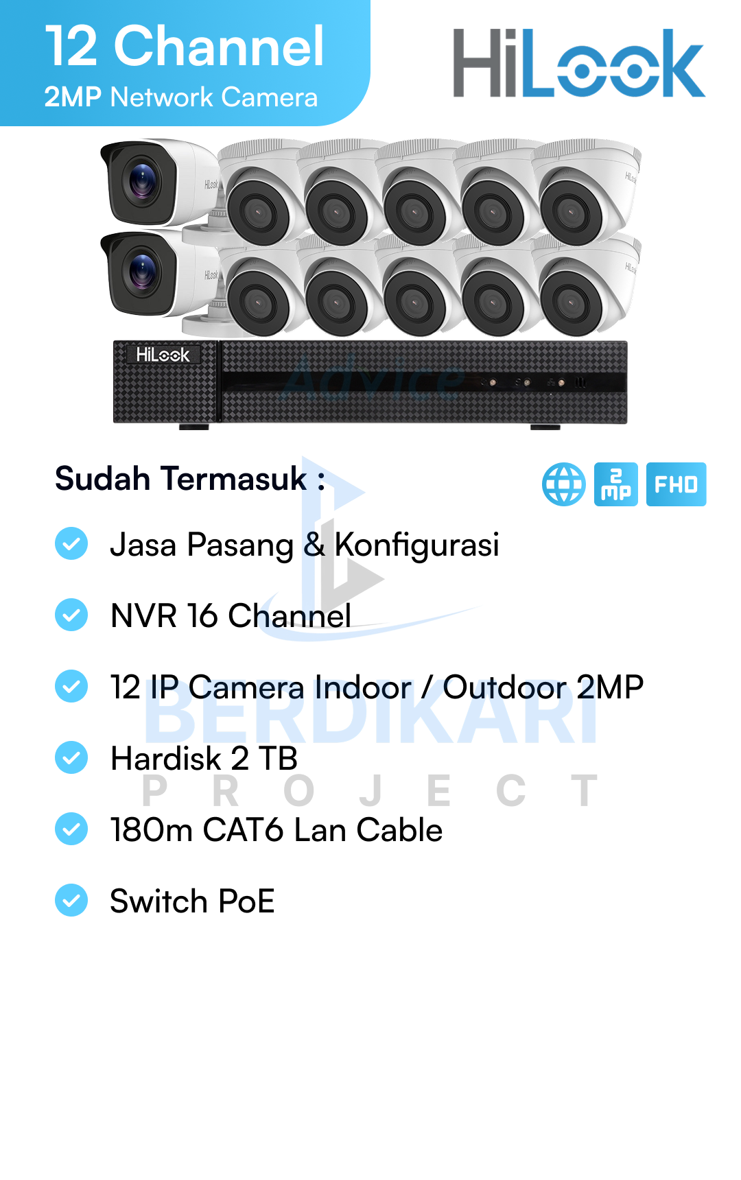 Paket CCTV HiLook IP Cam 2MP