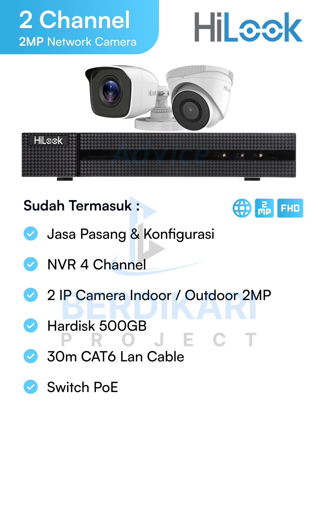 Paket CCTV HiLook IP Cam 2MP