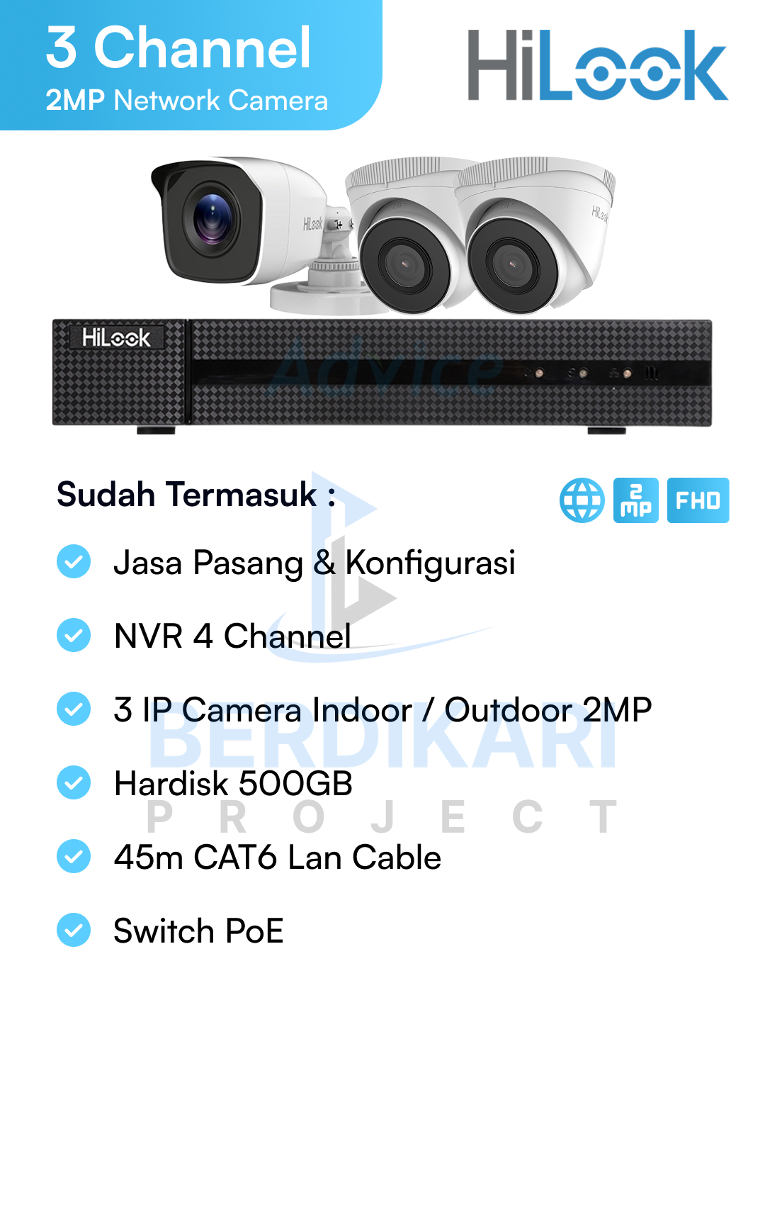 Paket CCTV HiLook IP Cam 2MP