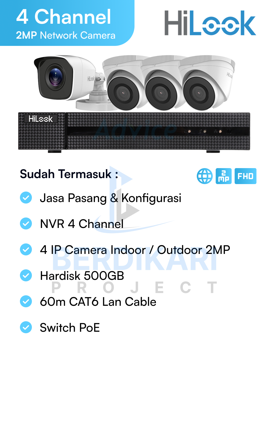 Paket CCTV HiLook IP Cam 2MP