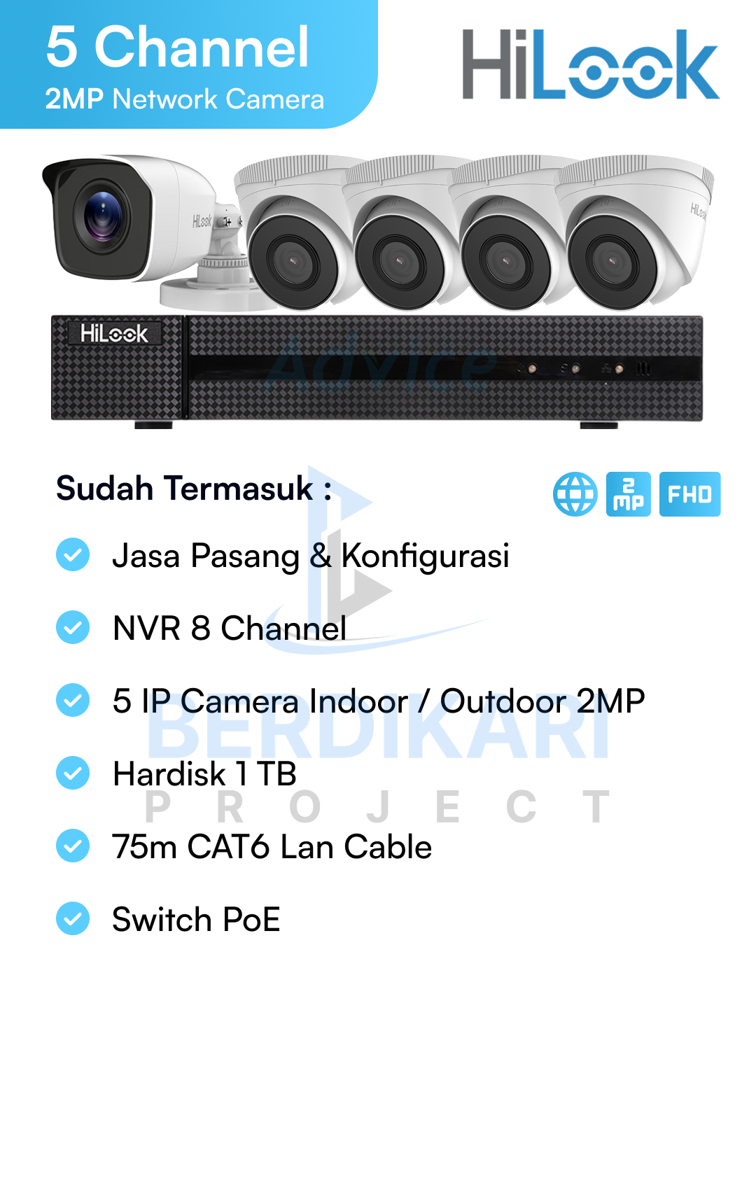 Paket CCTV HiLook IP Cam 2MP