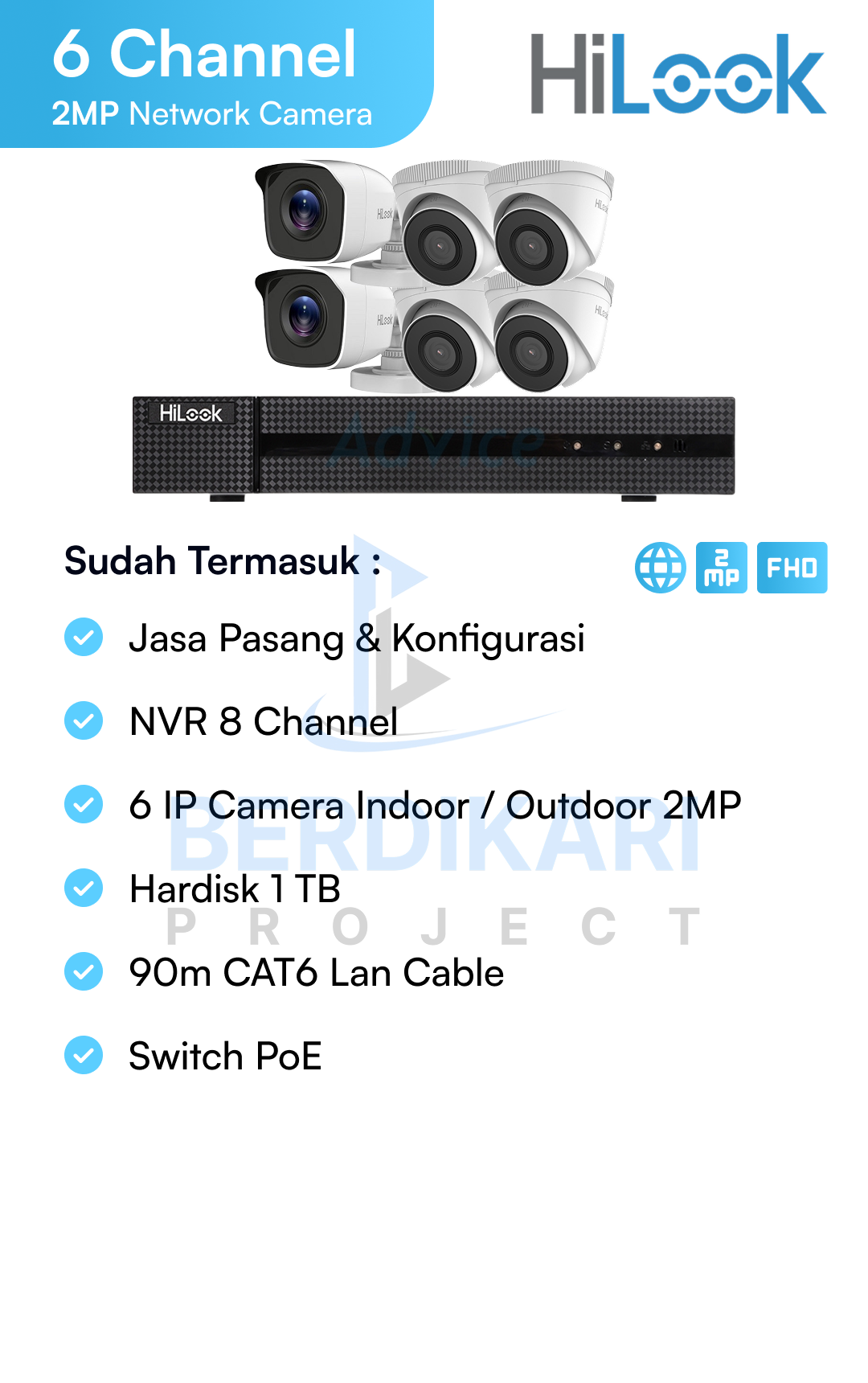 Paket CCTV HiLook IP Cam 2MP